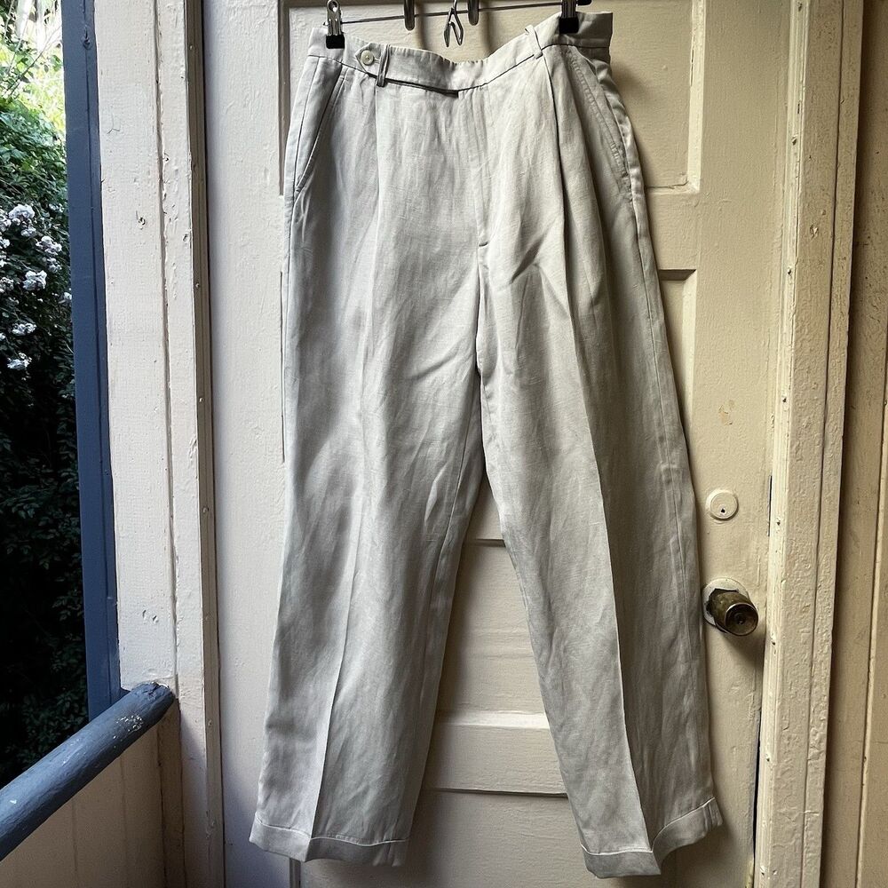 Donna Karan Signature Pants 32 Beige Silk Blend Cream Quiet Luxury Work Cuffed
